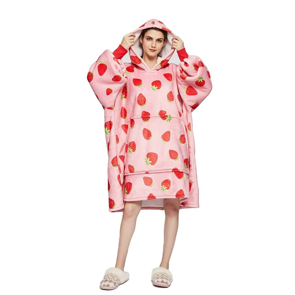 Apparel Pink Strawberry Oversized Thick Blanket Hoodie 10 Apparel Pink Strawberry Oversized Thick Blanket Hoodie - Image 8