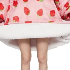 Apparel Pink Strawberry Oversized Thick Blanket Hoodie 14 Apparel Pink Strawberry Oversized Thick Blanket Hoodie -Kawaii Store kawaiies plushies plush softtoy pink strawberries oversized thick blanket hoodie for adult children new apparel 723180