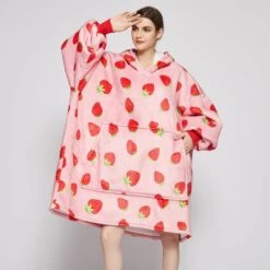Kawaii Store 25 Apparel Pink Strawberry Oversized Thick Blanket Hoodie
