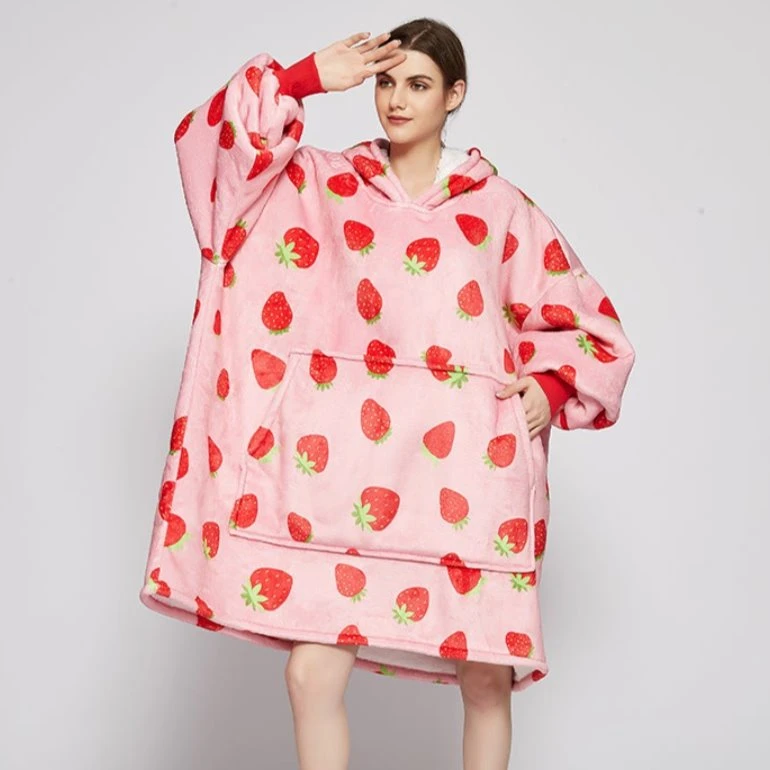 Apparel Pink Strawberry Oversized Thick Blanket Hoodie 3 Apparel Pink Strawberry Oversized Thick Blanket Hoodie