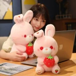Pink Strawberry Bunny Rabbit Plush -Kawaii Store kawaiies plushies plush softtoy pink strawberry bunny rabbit plush new soft toy 175434
