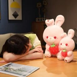 Pink Strawberry Bunny Rabbit Plush -Kawaii Store kawaiies plushies plush softtoy pink strawberry bunny rabbit plush new soft toy 251470