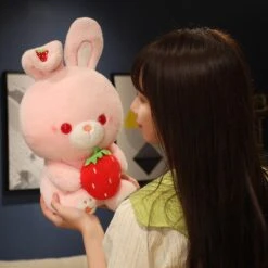 Pink Strawberry Bunny Rabbit Plush -Kawaii Store kawaiies plushies plush softtoy pink strawberry bunny rabbit plush new soft toy 283039