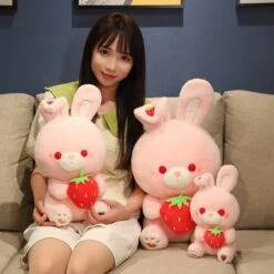 Pink Strawberry Bunny Rabbit Plush -Kawaii Store kawaiies plushies plush softtoy pink strawberry bunny rabbit plush new soft toy 494492