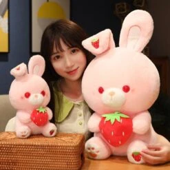 Pink Strawberry Bunny Rabbit Plush -Kawaii Store kawaiies plushies plush softtoy pink strawberry bunny rabbit plush new soft toy 525934