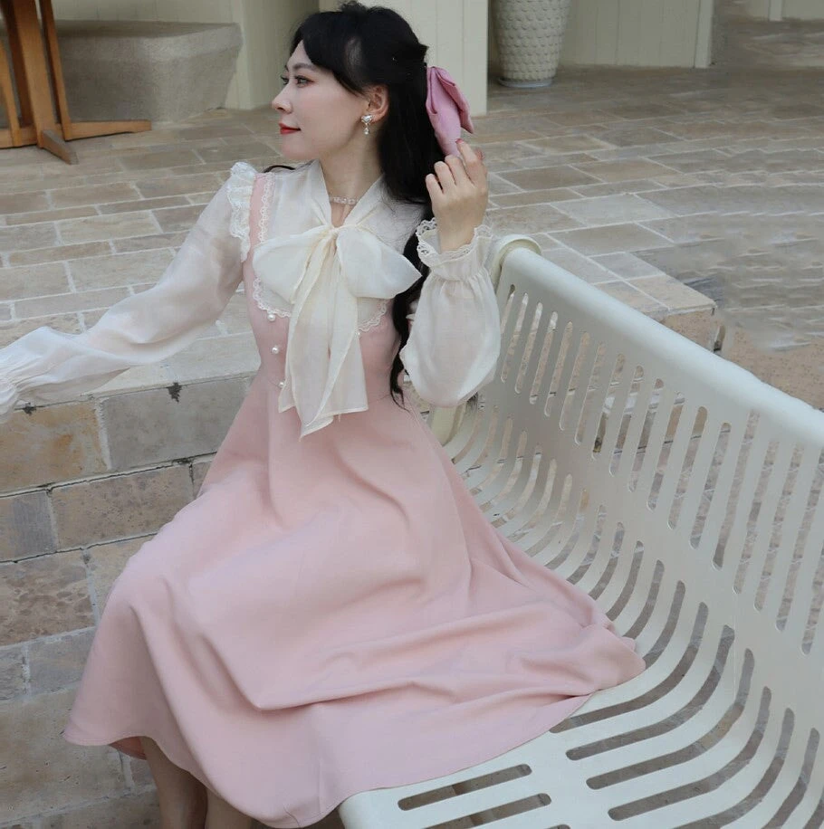 Apparel Pink White Vintage Fairytale Cottage Dress 6 Apparel Pink White Vintage Fairytale Cottage Dress - Image 4