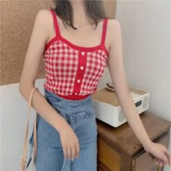 Apparel Plaid Checker Heart Button Knitted Women's Crop Top Sweater -Kawaii Store kawaiies plushies plush softtoy plaid checker heart button knitted womens crop top sweater new apparel 413479