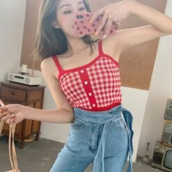 Apparel Plaid Checker Heart Button Knitted Women's Crop Top Sweater -Kawaii Store kawaiies plushies plush softtoy plaid checker heart button knitted womens crop top sweater new apparel 487368