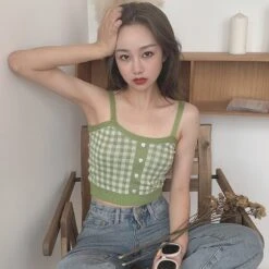 Apparel Plaid Checker Heart Button Knitted Women's Crop Top Sweater -Kawaii Store kawaiies plushies plush softtoy plaid checker heart button knitted womens crop top sweater new apparel 653695