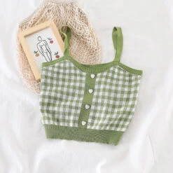 Apparel Plaid Checker Heart Button Knitted Women's Crop Top Sweater -Kawaii Store kawaiies plushies plush softtoy plaid checker heart button knitted womens crop top sweater new apparel 713663