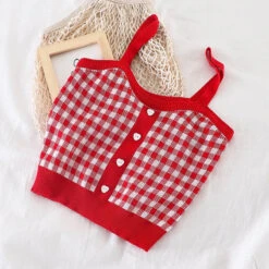 Apparel Plaid Checker Heart Button Knitted Women's Crop Top Sweater -Kawaii Store kawaiies plushies plush softtoy plaid checker heart button knitted womens crop top sweater new apparel 977394
