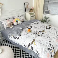 Playful Panda Bedding Set -Kawaii Store kawaiies plushies plush softtoy playful panda bedding set bedding sets panda twin 496538