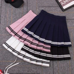 Apparel Preppy Pleated Striped Tennis Black Pink Navy White Mini Skirt -Kawaii Store kawaiies plushies plush softtoy preppy pleated striped tennis black pink navy white mini skirt apparel 219102