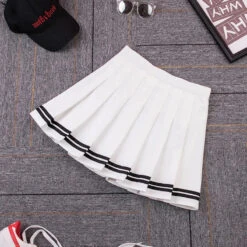 Apparel Preppy Pleated Striped Tennis Black Pink Navy White Mini Skirt -Kawaii Store kawaiies plushies plush softtoy preppy pleated striped tennis black pink navy white mini skirt apparel 423947