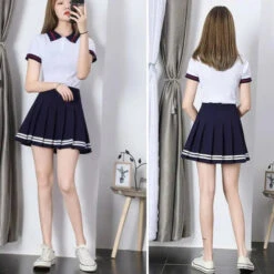 Apparel Preppy Pleated Striped Tennis Black Pink Navy White Mini Skirt -Kawaii Store kawaiies plushies plush softtoy preppy pleated striped tennis black pink navy white mini skirt apparel 694835