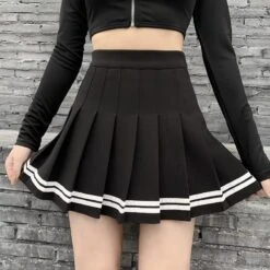 Apparel Preppy Pleated Striped Tennis Black Pink Navy White Mini Skirt -Kawaii Store kawaiies plushies plush softtoy preppy pleated striped tennis black pink navy white mini skirt apparel 712782