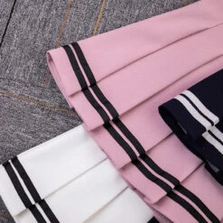 Apparel Preppy Pleated Striped Tennis Black Pink Navy White Mini Skirt -Kawaii Store kawaiies plushies plush softtoy preppy pleated striped tennis black pink navy white mini skirt apparel 856800