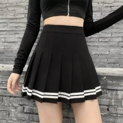 Apparel Preppy Pleated Striped Tennis Black Pink Navy White Mini Skirt -Kawaii Store kawaiies plushies plush softtoy preppy pleated striped tennis black pink navy white mini skirt apparel black s 950373