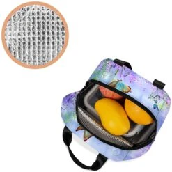 Purple Butterfly Flowers Insulated Lunch Bag -Kawaii Store kawaiies plushies plush softtoy purple butterfly flowers insulated lunch bag bag 587800