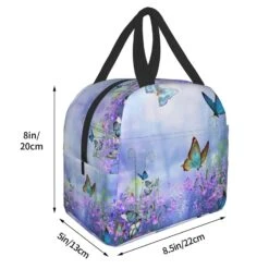 Purple Butterfly Flowers Insulated Lunch Bag -Kawaii Store kawaiies plushies plush softtoy purple butterfly flowers insulated lunch bag bag 806692
