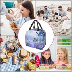 Purple Butterfly Flowers Insulated Lunch Bag -Kawaii Store kawaiies plushies plush softtoy purple butterfly flowers insulated lunch bag bag 836221