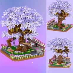 Purple Sakura Tree House Nano Building Set -Kawaii Store kawaiies plushies plush softtoy purple sakura tree house nano building set new build it 282871