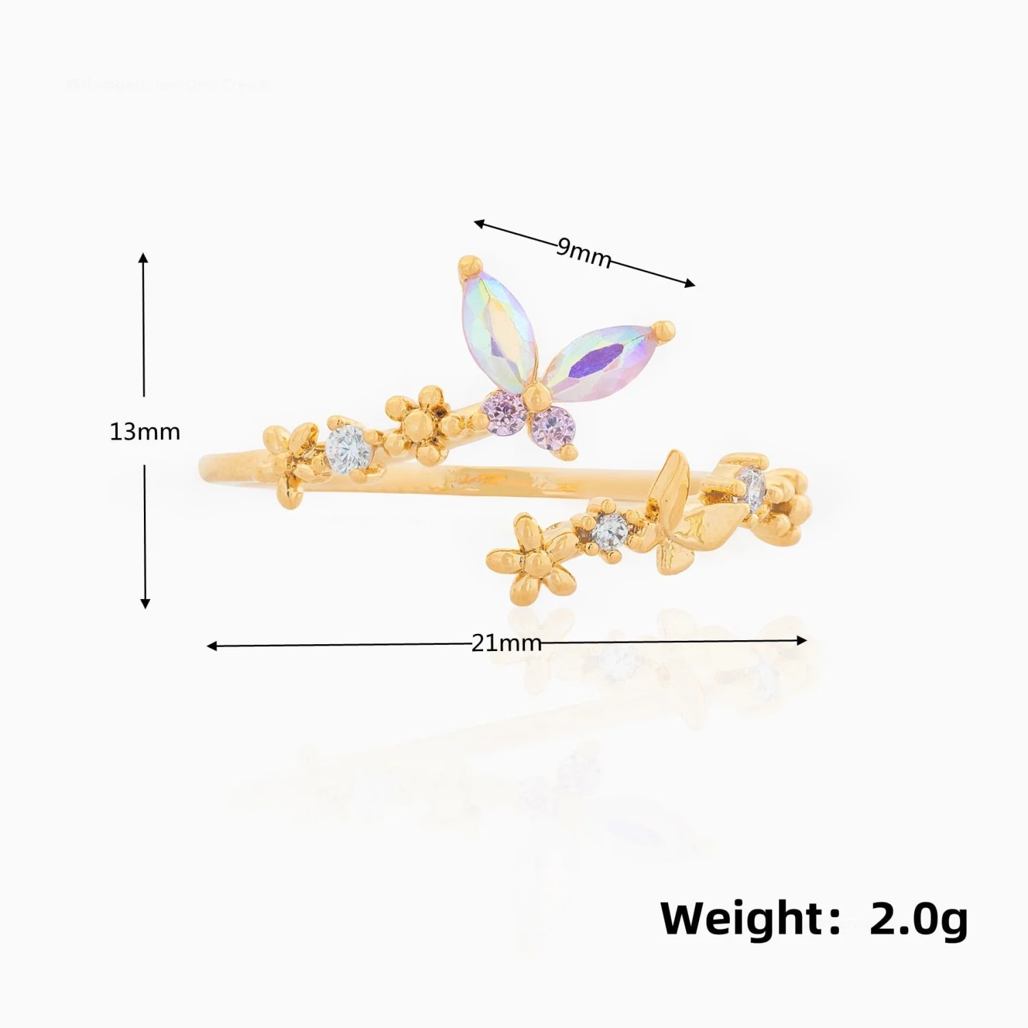 Rainbow Butterfly Floral Gold-plated Adjustable Ring 9 Rainbow Butterfly Floral Gold-plated Adjustable Ring - Image 7