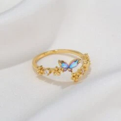 Rainbow Butterfly Floral Gold-plated Adjustable Ring 13 Rainbow Butterfly Floral Gold-plated Adjustable Ring -Kawaii Store kawaiies plushies plush softtoy rainbow butterfly floral gold plated adjustable ring ring 730505