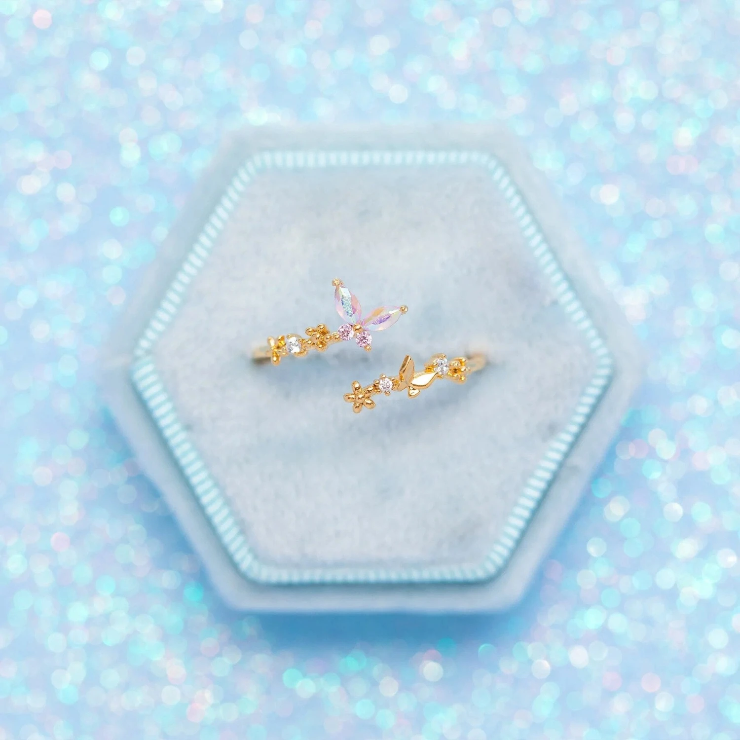 Rainbow Butterfly Floral Gold-plated Adjustable Ring 5 Rainbow Butterfly Floral Gold-plated Adjustable Ring - Image 3