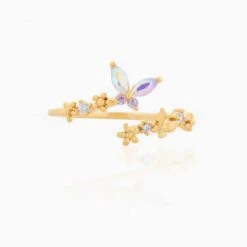 Rainbow Butterfly Floral Gold-plated Adjustable Ring 15 Rainbow Butterfly Floral Gold-plated Adjustable Ring -Kawaii Store kawaiies plushies plush softtoy rainbow butterfly floral gold plated adjustable ring ring default title 477952