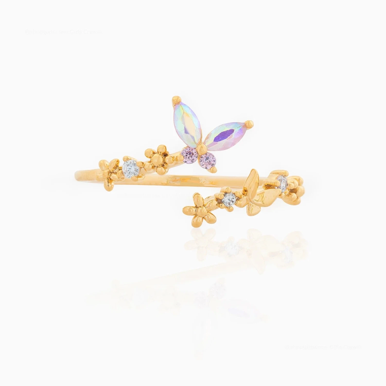Rainbow Butterfly Floral Gold-plated Adjustable Ring 8 Rainbow Butterfly Floral Gold-plated Adjustable Ring - Image 6