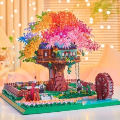 Rainbow Sakura Tree House Light Nano Building Blocks