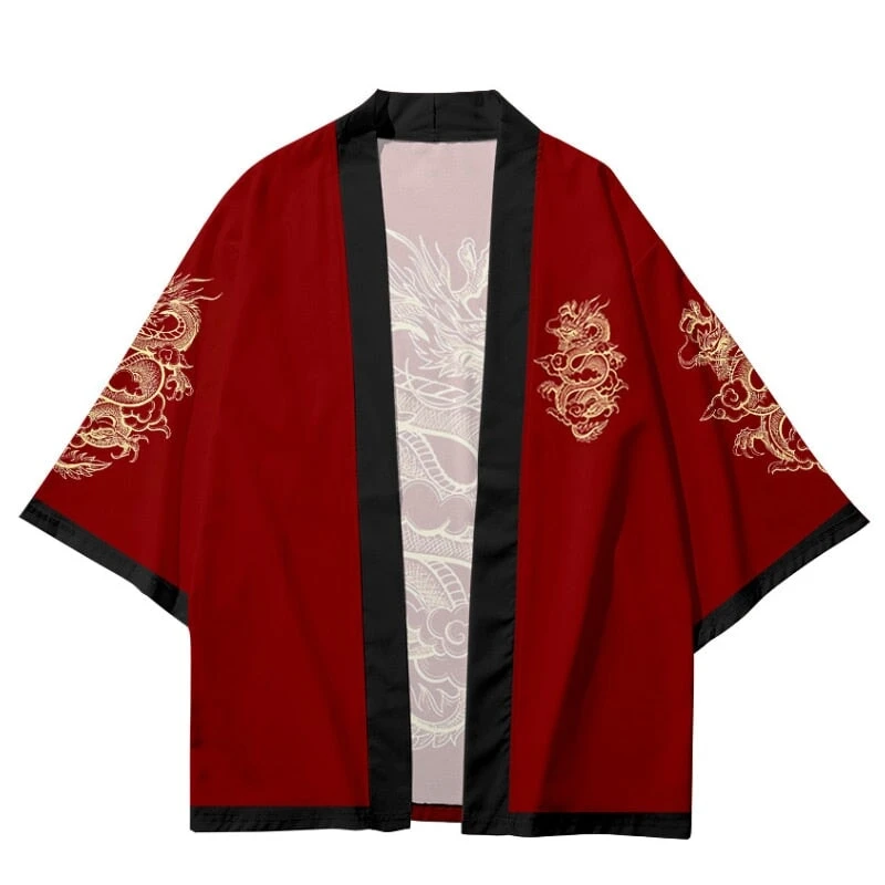 Apparel Red Black Golden Dragon Outlined Unisex Kimono 6 Apparel Red Black Golden Dragon Outlined Unisex Kimono - Image 4