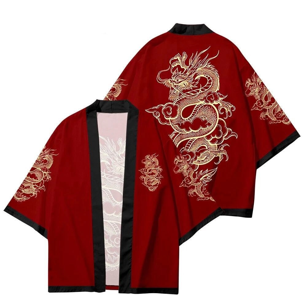 Apparel Red Black Golden Dragon Outlined Unisex Kimono 5 Apparel Red Black Golden Dragon Outlined Unisex Kimono - Image 3