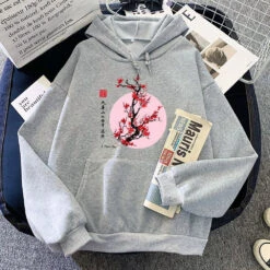 Apparel Red Sakura Branch Moon Unisex Hoodie -Kawaii Store kawaiies plushies plush softtoy red sakura branch moon unisex hoodie apparel gray xs 359128