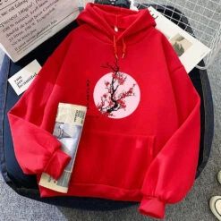 Apparel Red Sakura Branch Moon Unisex Hoodie -Kawaii Store kawaiies plushies plush softtoy red sakura branch moon unisex hoodie apparel red xs 626694