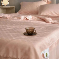 Rose Peach Luxurious Lyocell Jacquard Blanket Set -Kawaii Store kawaiies plushies plush softtoy rose peach luxurious lyocell jacquard blanket set bedding sets 128190