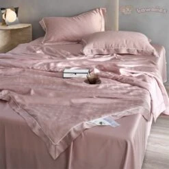 Rose Peach Luxurious Lyocell Jacquard Blanket Set -Kawaii Store kawaiies plushies plush softtoy rose peach luxurious lyocell jacquard blanket set bedding sets 907016