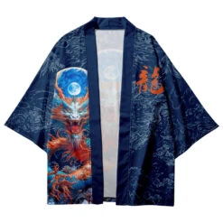 Apparel Royal Blue Powerful Dragon Moon Unisex Kimono -Kawaii Store kawaiies plushies plush softtoy royal blue powerful dragon moon unisex kimono kimono 346856
