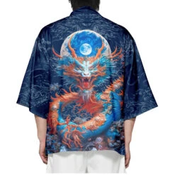 Apparel Royal Blue Powerful Dragon Moon Unisex Kimono