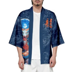 Apparel Royal Blue Powerful Dragon Moon Unisex Kimono -Kawaii Store kawaiies plushies plush softtoy royal blue powerful dragon moon unisex kimono kimono 741678