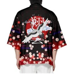 Apparel Royal White Crane Blood Moon Sakura Unisex Kimono -Kawaii Store kawaiies plushies plush softtoy royal white crane blood moon sakura unisex kimono kimono s 748504