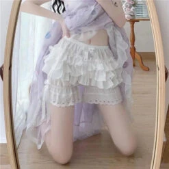 Apparel Ruffled Lolita Bloomers White Black Laced Women's Shorts -Kawaii Store kawaiies plushies plush softtoy ruffled lolita bloomers white black laced womens shorts apparel 158347