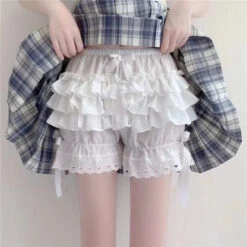 Apparel Ruffled Lolita Bloomers White Black Laced Women's Shorts -Kawaii Store kawaiies plushies plush softtoy ruffled lolita bloomers white black laced womens shorts apparel 445604