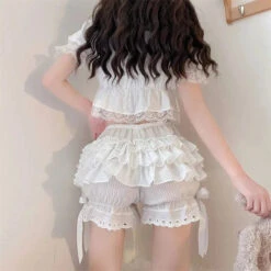 Apparel Ruffled Lolita Bloomers White Black Laced Women's Shorts -Kawaii Store kawaiies plushies plush softtoy ruffled lolita bloomers white black laced womens shorts apparel 920663