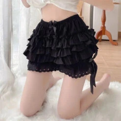 Apparel Ruffled Lolita Bloomers White Black Laced Women's Shorts -Kawaii Store kawaiies plushies plush softtoy ruffled lolita bloomers white black laced womens shorts apparel black l 868388