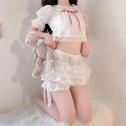 Apparel Ruffled Lolita Bloomers White Black Laced Women's Shorts -Kawaii Store kawaiies plushies plush softtoy ruffled lolita bloomers white black laced womens shorts apparel white xl 946097