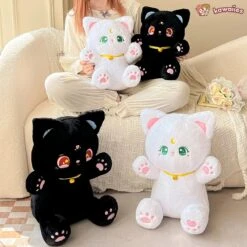 Sailor Moon Fluffy Black White Cat Plushies -Kawaii Store kawaiies plushies plush softtoy sailor moon fluffy black white cat plushies soft toy 773569