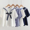 Apparel Sailor Moon Inspired Collar White Blue College Shirt Tie Women'sTop
