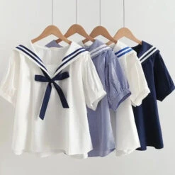 Apparel Sailor Moon Inspired Collar White Blue College Shirt Tie Women'sTop